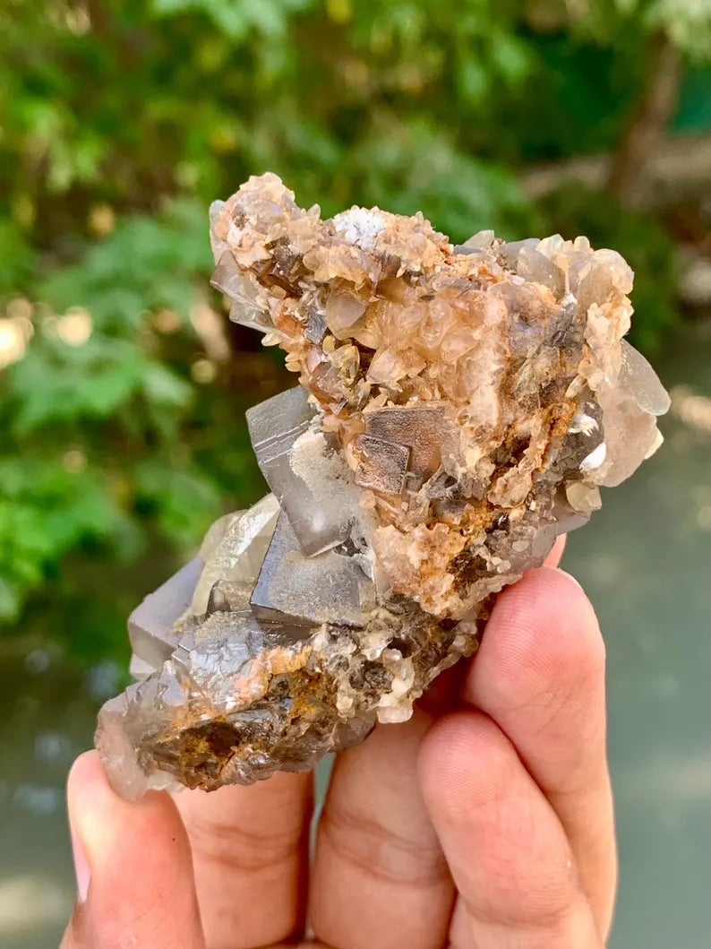Cubic Purple Phantom Fluorite Crystals Specimen from Pakistan - 123 Gram