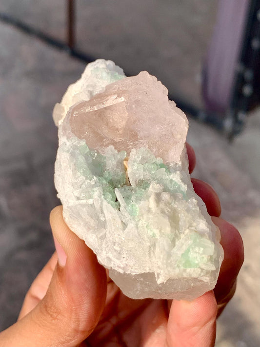 Natural terminated Pink Morganite Crystal with Green Tourmaline and Quartz from Afghanistan - 111 Gram