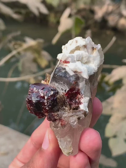 Red Spessartite Garnet Crystals with Albite and Quartz from Pakistan - 110 Gram