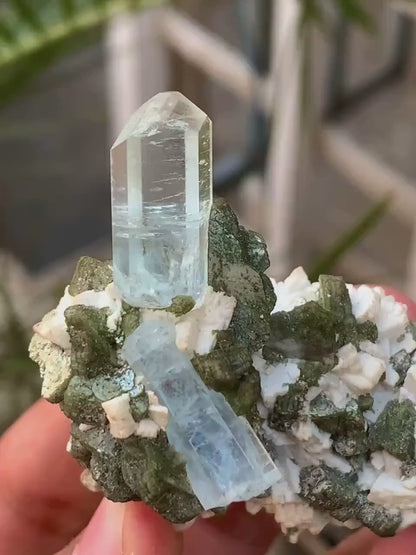 Diamond Cut Blue Aquamarine Crystals with Mica Specimen from Pakistan - 50 Gram