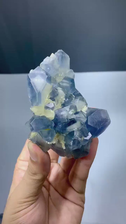 Blue Celestine Crystals Cluster with Calcite from Afghanistan - 375 Gram