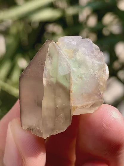 Bicolor Pink and Green Fluorite Crystal with Quartz from Pakistan - 17 Gram
