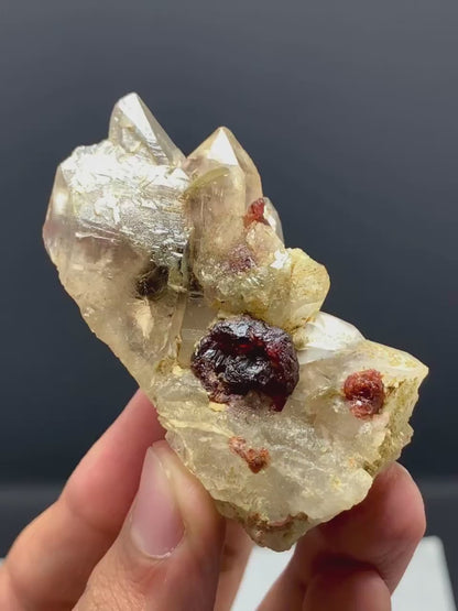Etched Red Spessartite Garnet Crystals on Quartz from Pakistan - 68 Gram