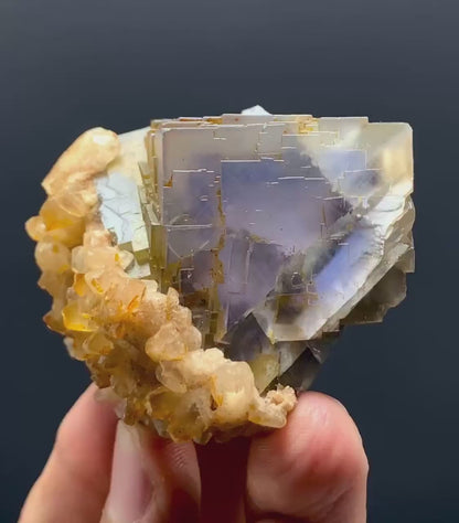 Cubic Purple Phantom FLuorite WIth Calcite from Pakistan - 86 Gram