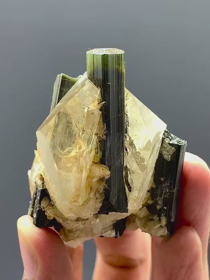 Natural terminated Green Cap Tourmaline Crystals on Quartz from pakistran - 75 Gram