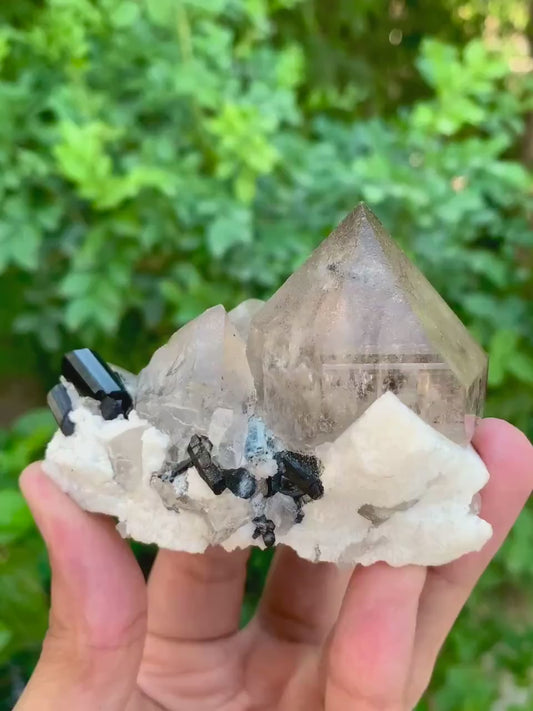 Natural Smoky Quartz with Black Tourmaline Combined Mineral Specimen from Pakistan - 193 Gram