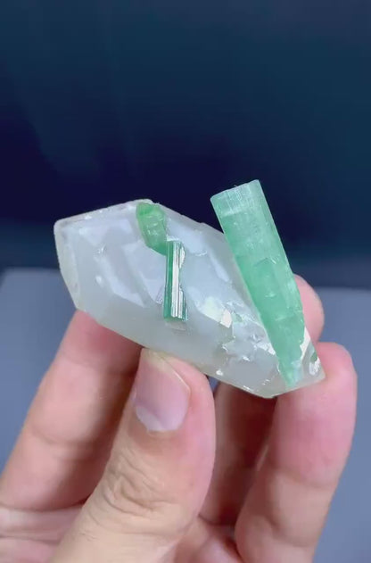 Green Tourmaline Crystals on Quartz from Afghanistan - 38 Gram