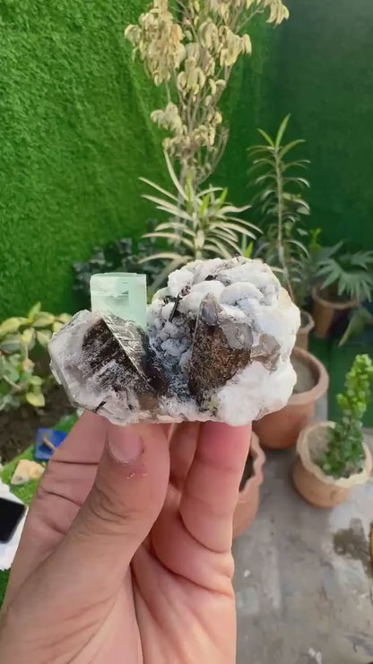 Blue Aquamarine Crystal with QUartz and Albite from Pakistan - 178 Gram