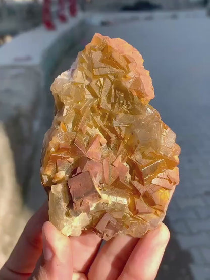 Rainbow SHade Yellow CUbic Fluorite Crystals Specimen from Pakistan - 142 Gram