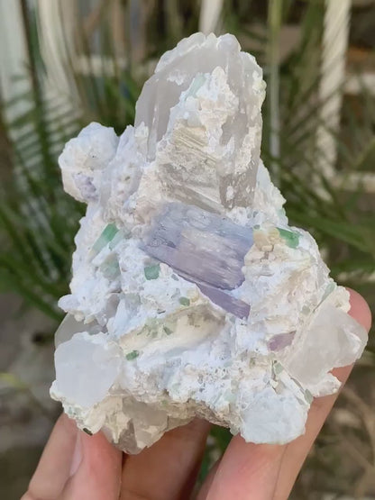 FLuorescent Purple Pink Kunzite with Tourmalines and Quartz Specimen from Afghanistan - 267 Gram