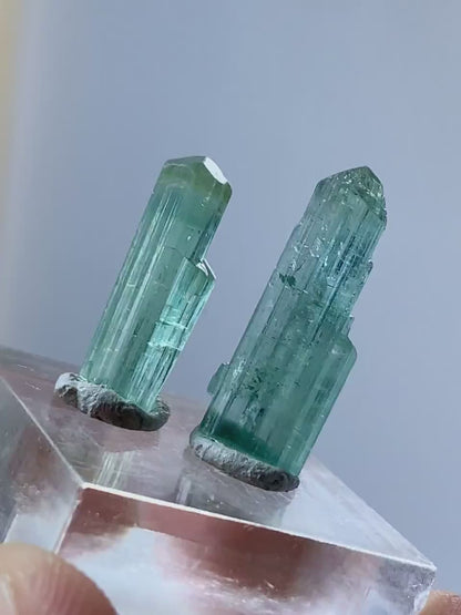 Natural terminated Blue Tourmaline Crystals Pair from Afghanistan - 11.00 Carats