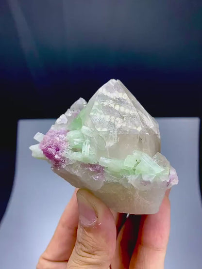 Green Tourmalines with Pink Lepidolite on Quartz from Afghanistan - 195 Gram